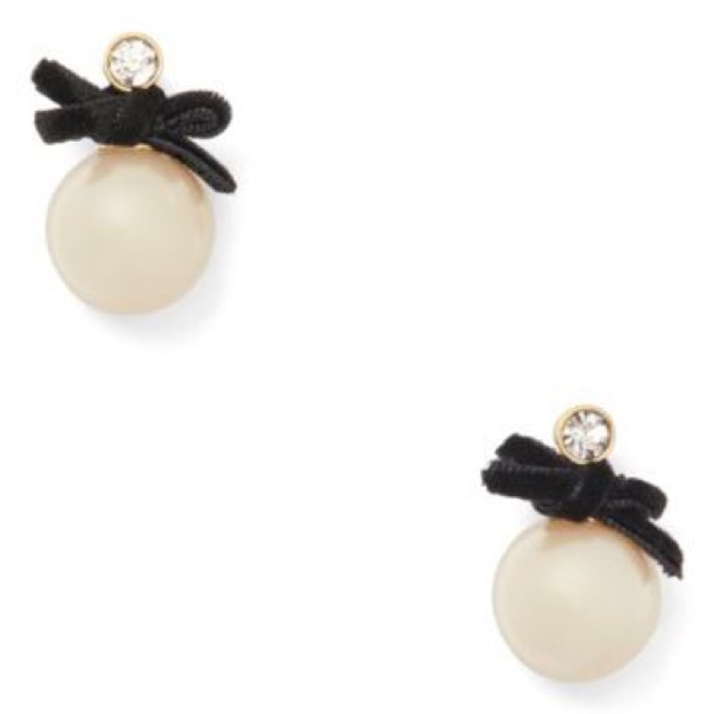 Kate Spade ♠️NWT Big Pearl Black Bow Drop Earrings - Picture 4 of 4